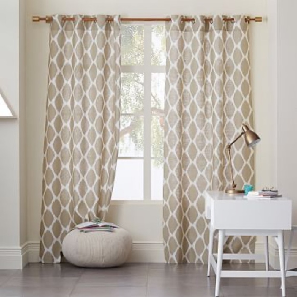 WEST ELM Ikat Ogee Curtain Panels, gray